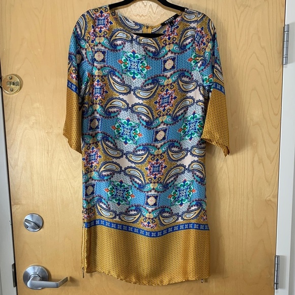 Vegas Collection Boho Paisley Print Satin Dress - Picture 2 of 11